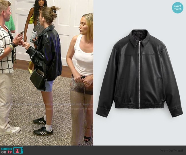 Zara Faux Leather Bomber Jacket worn by Amanda Batula on Summer House