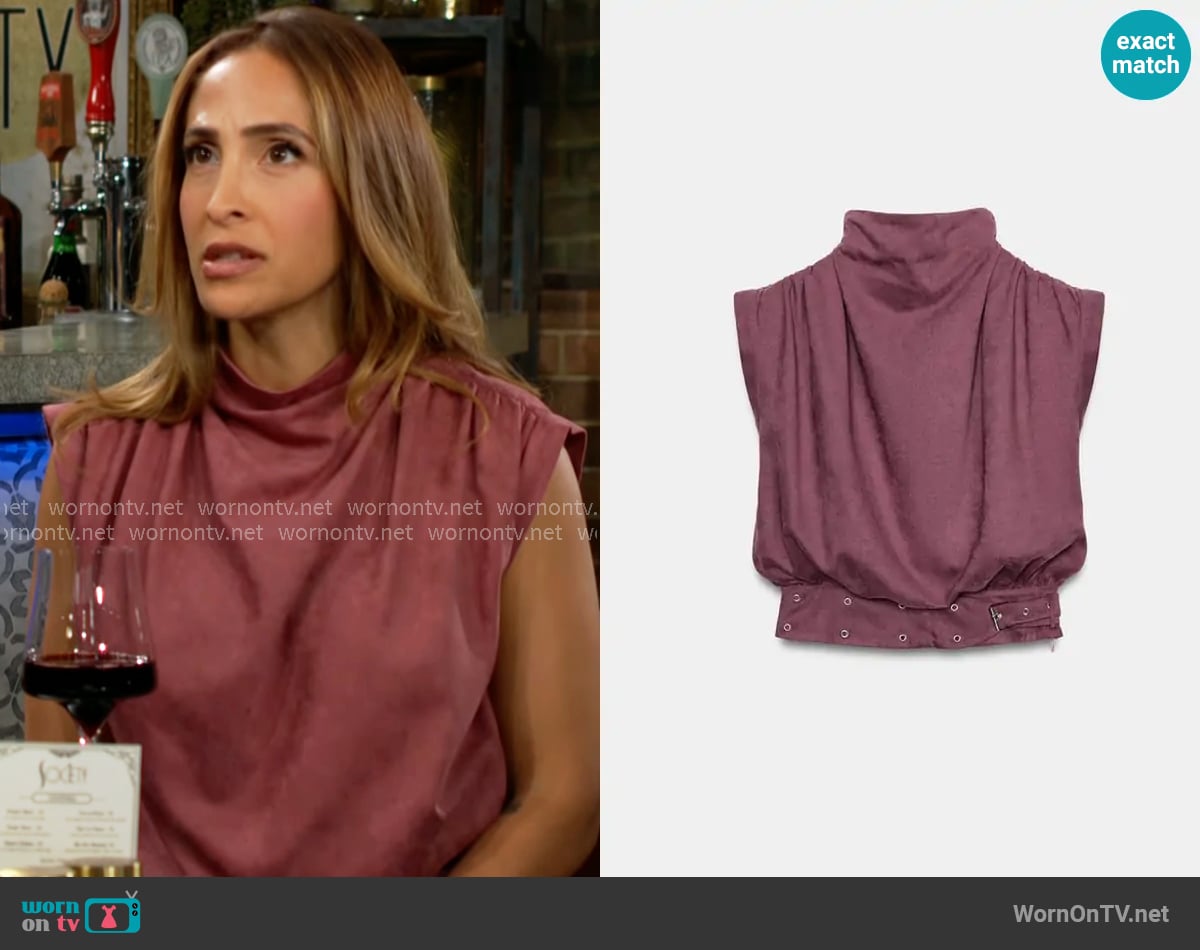 Zara Faux Suede Buckle Top worn by Lily Winters (Christel Khalil) on The Young and the Restless