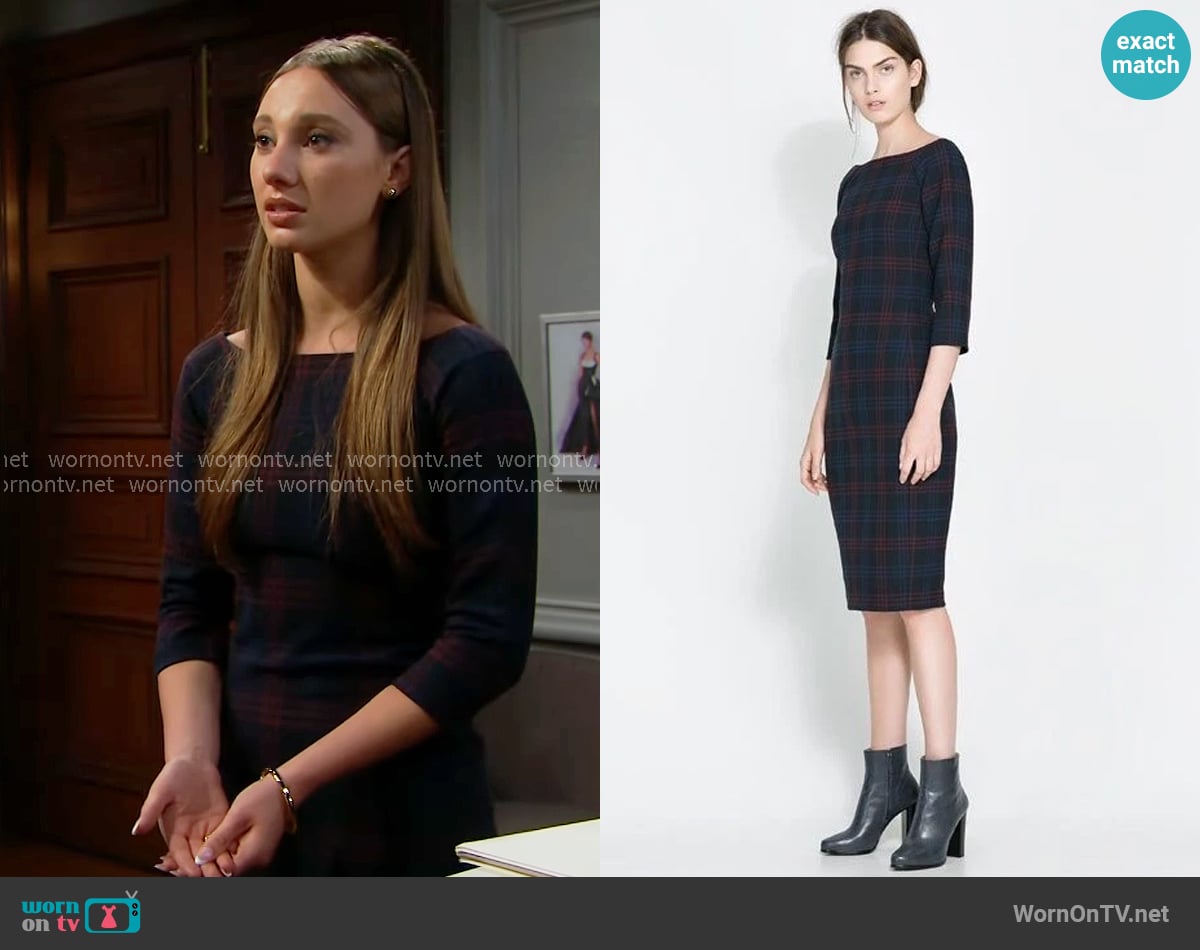 Zara Plaid Dress worn by Melissa Dylan (Sydney Bullock) on The Bold and the Beautiful