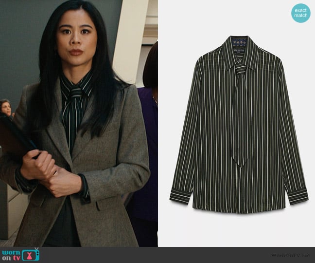Zara Striped Tie Neck Blouse worn by Sarah Franklin (Leah Lewis) on Matlock