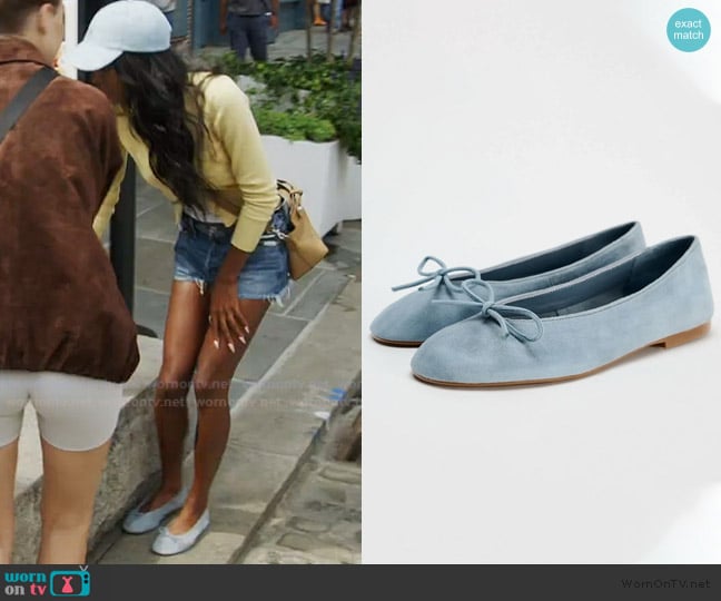 Zara Suede ballet flats light blue flats worn by Ciara Miller on Summer House