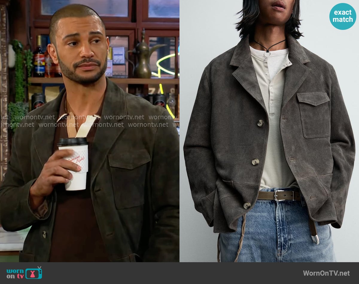 Zara Suede Leather Blazer worn by Holden Novak (Nathan Owens) on The Young and the Restless