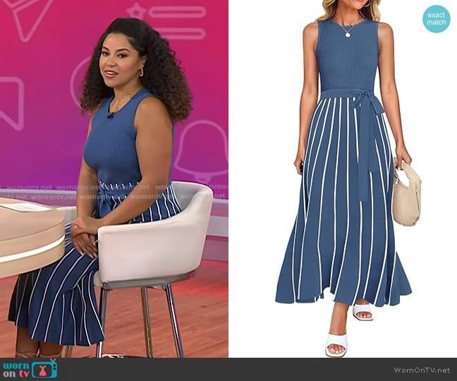 Zesica Ribbed Knit Tie Waist Dress in Dustyblue worn by Arianna Davis on Today
