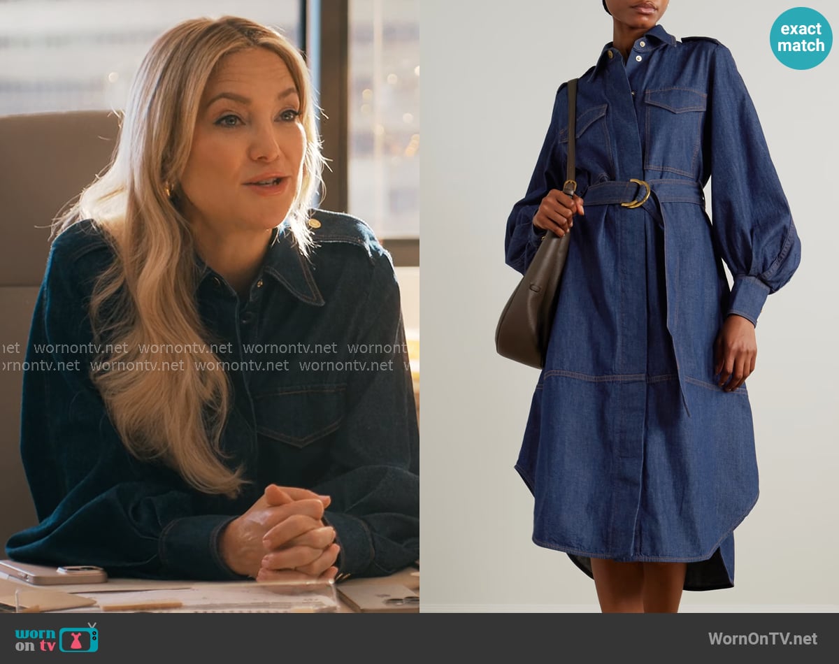 Zimmermann Denim midi shirt dress worn by Isla Gordon (Kate Hudson) on Running Point