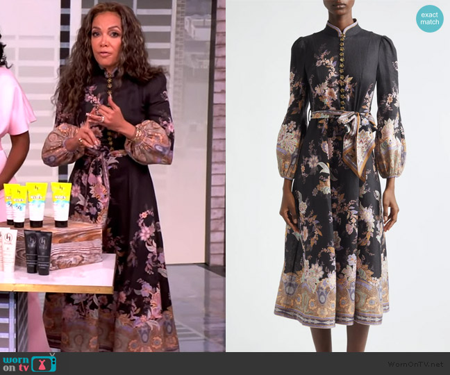 Zimmermann Luna Paisley Print Long Sleeve Linen Midi Dress worn by Sunny Hostin on The View