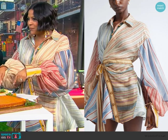 Zimmermann Rebellion Asymmetric Stripe Long Sleeve Linen & Silk Shirtdress worn by Tamron Hall on Tamron Hall Show