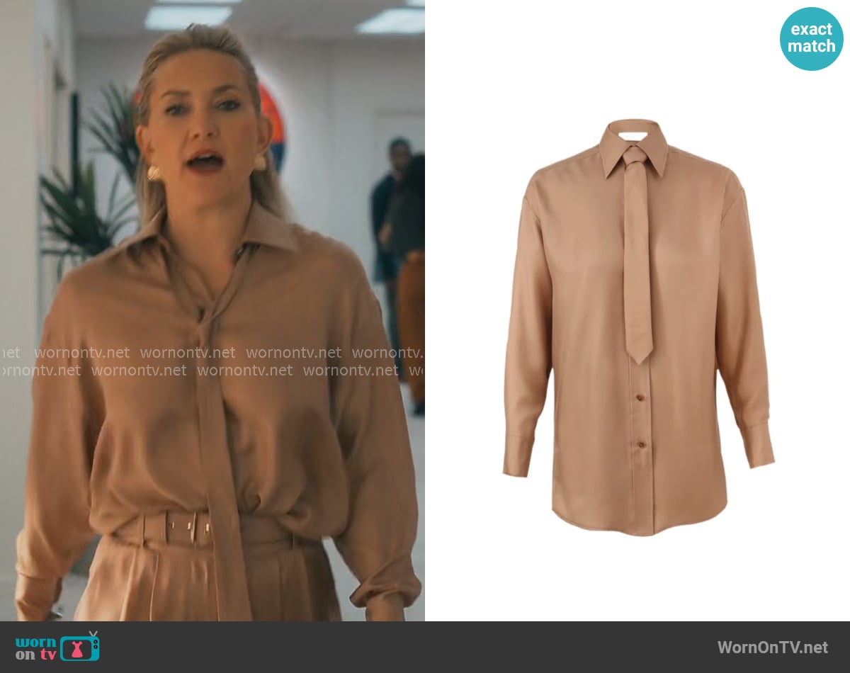 Zimmermann Relaxed Tie Shirt in Biscuit worn by Isla Gordon (Kate Hudson) on Running Point