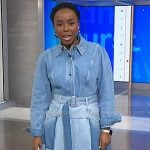 Zinhle’s denim shirt and asymmetric skirt on NBC News Daily
