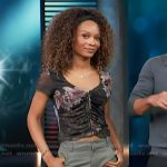 Zuri’s black floral print top and cargo pants on Access Hollywood