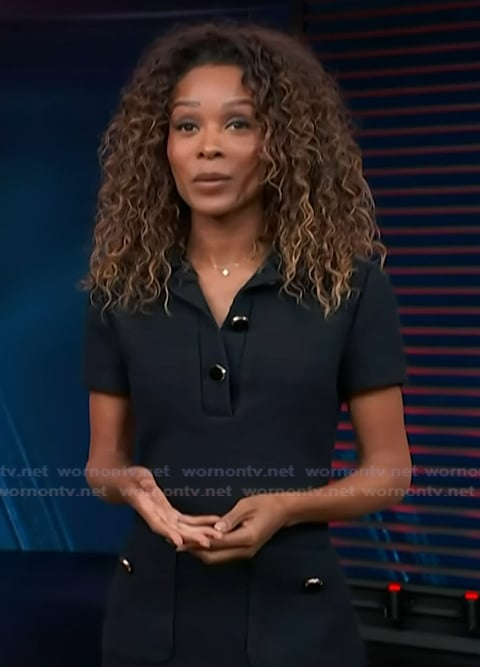 Zuri’s navy mini flare dress on Access Hollywood
