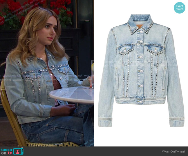 7 For All Mankind Studded Denim Jacket worn by Holly Jonas (Ashley Puzemis) on Days of our Lives