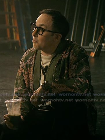 Adam’s green printed cardigan on The Boys