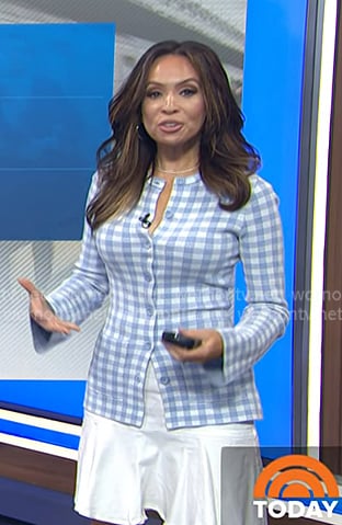 Adelle’s blue gingham check cardigan on Today