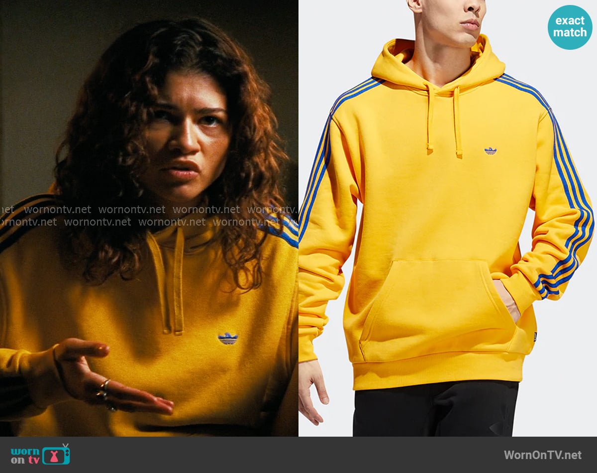 Adidas Mini Shmoo Hoodie in Gold worn by Rue Bennett (Zendaya) on Euphoria