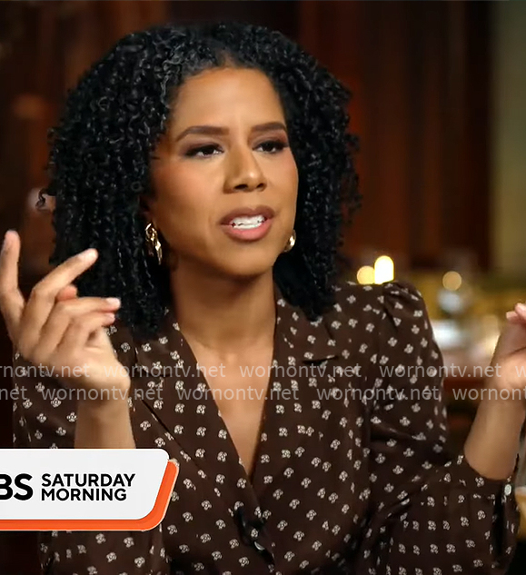 Adriana Diaz’s brown printed shirtdress on CBS Mornings