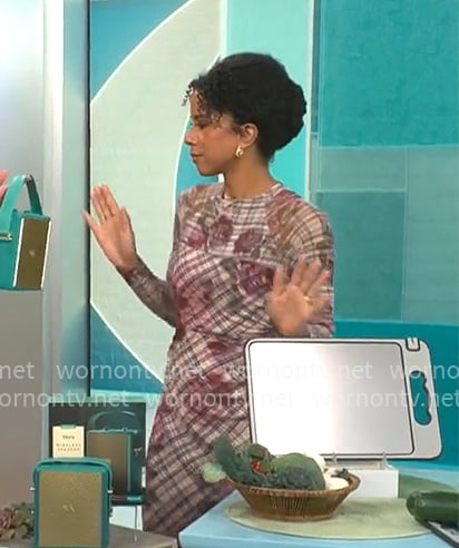Adriana Diaz’s floral and plaid midi dress on CBS Mornings