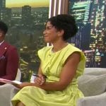 Adriana Diaz's lime green cotton dress on CBS Mornings