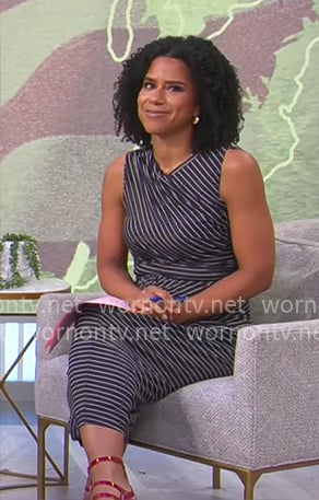 Adriana Diaz’s navy striped top and skirt set on CBS Mornings