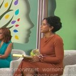 Adriana Diaz’s rust brown long sleeve maxi dress on CBS Mornings