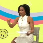 Adriana Diaz’s white button front sleeveless dress on CBS Mornings