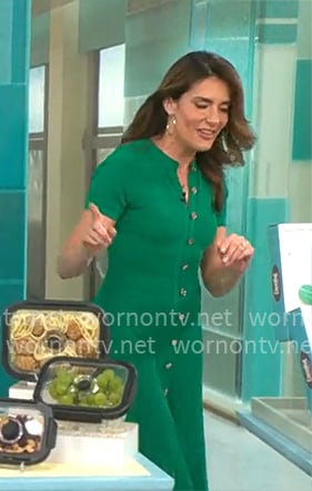 Adriane Kiss’ green button front midi dress on CBS Mornings