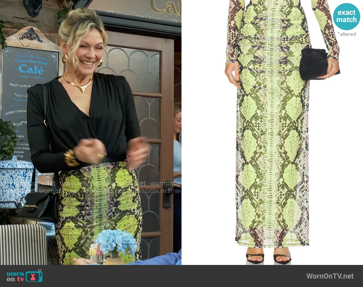 AFRM Bevin Skirt in Lime Snake worn by Patty Williams (Stacy Haiduk) on The Young and the Restless