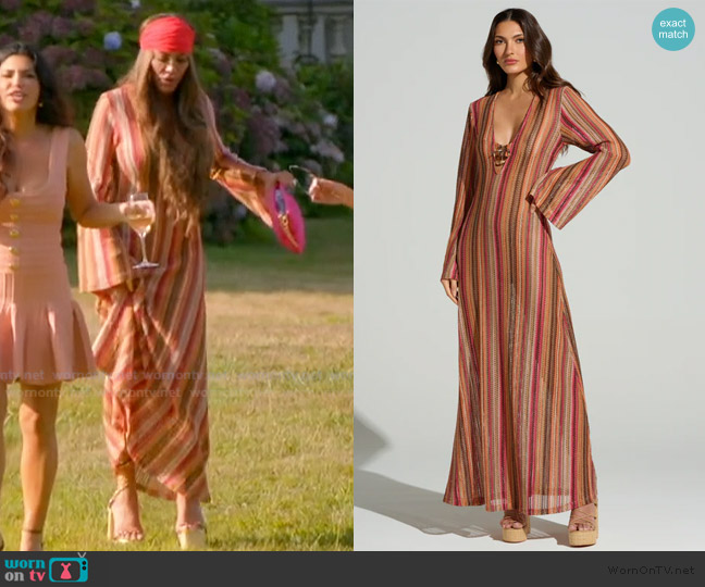 Akira Ibiza Dreamin Crochet Maxi Dress worn by Liz McGraw on The Real Housewives of Rhode Island