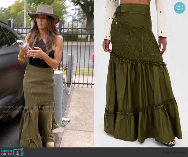 Akira It Only Gets Better Ruched Maxi Skirt worn by Liz McGraw on The Real Housewives of Rhode Island