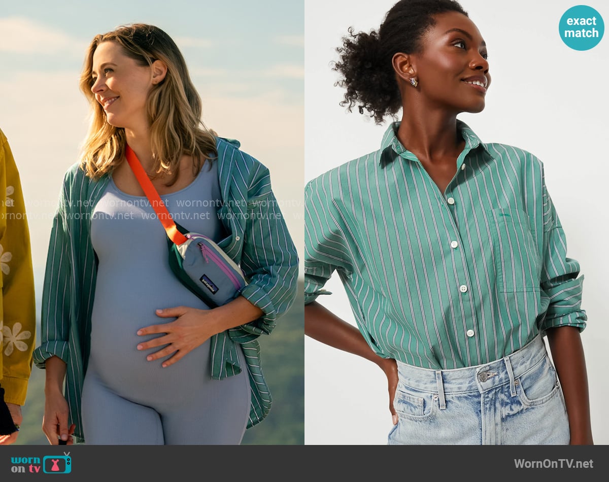 Alex Mill Jo Shirt in Striped Poplin worn by Ginny (Erika Henningsen) on The Four Seasons