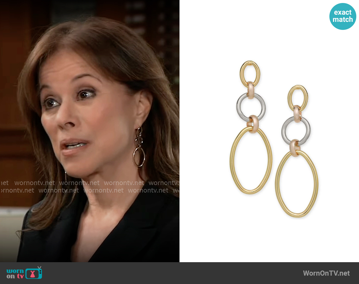 Alfani Tri-Tone Linked Hoop Triple Drop Earrings worn by Alexis Davis (Nancy Lee Grahn) on General Hospital