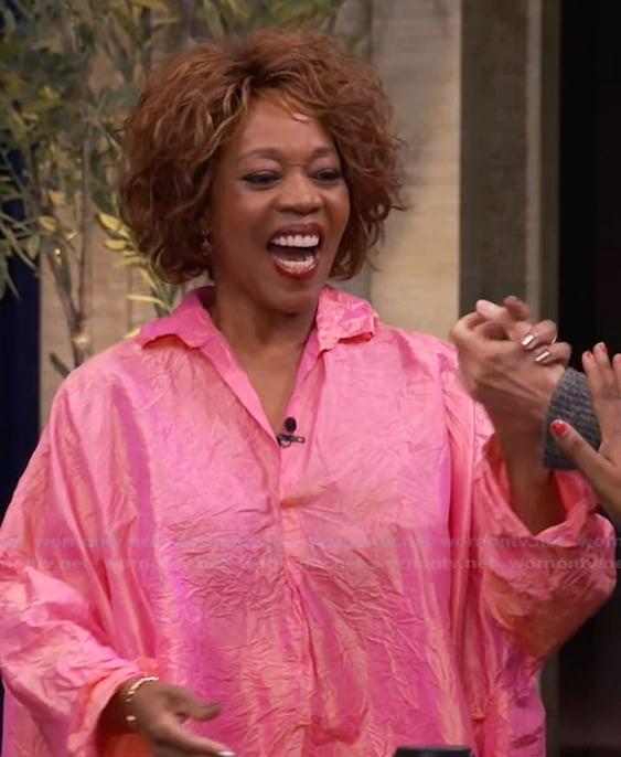 Alfre Woodard’s pink crinkle blouse on Live with Kelly and Mark