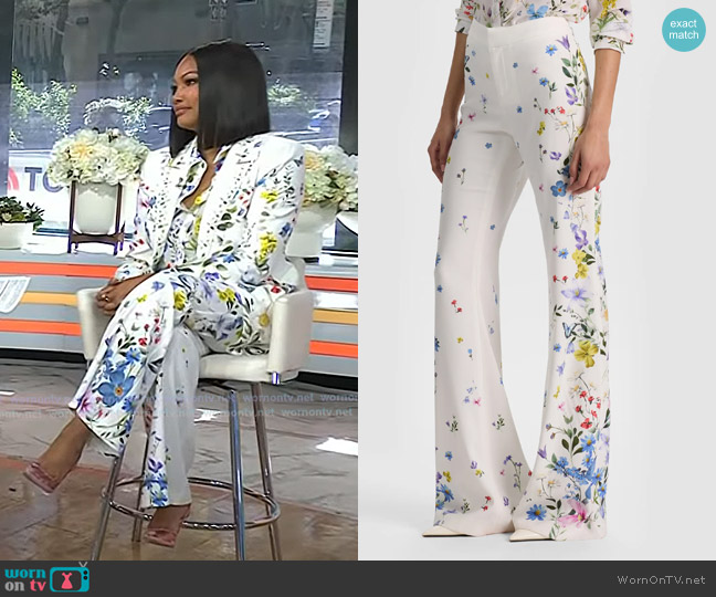 Alice + Olivia Andrew Pants in Twisting Vines Off White worn by Garcelle Beauvais on Today