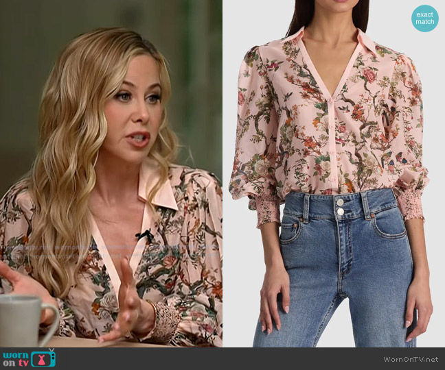 Alice + Olivia Charis Cotton & Silk Shirt in Sunset Grove English Rose worn by Tara Lipinski on Today