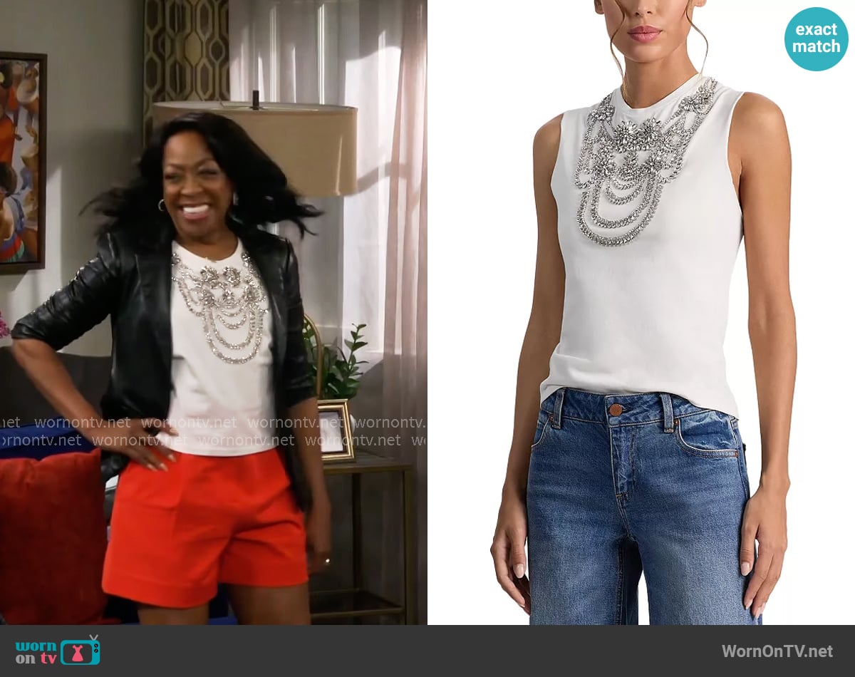 Alice + Olivia Dede Embellished Tank worn by Tina Butler (Tichina Arnold) on The Neighborhood
