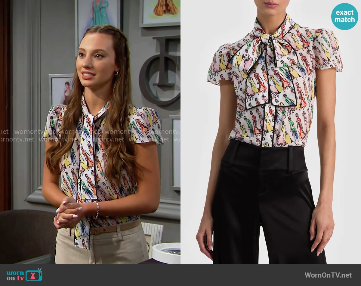 Alice + Olivia Jeannie Top in Luxe Stace worn by Melissa Dylan (Sydney Bullock) on The Bold and the Beautiful