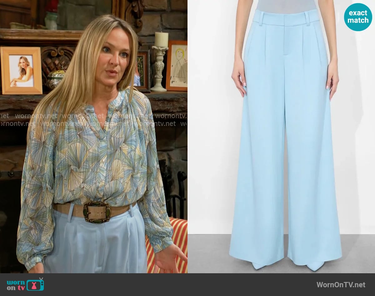 Alice + Olivia Kennedy Pants in Mineral Blue worn by Sharon Newman (Sharon Case) on The Young and the Restless