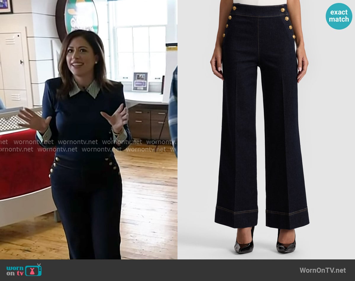 Alice + Olivia Narin Pants in dark rinse worn by Chloe Melas on Today
