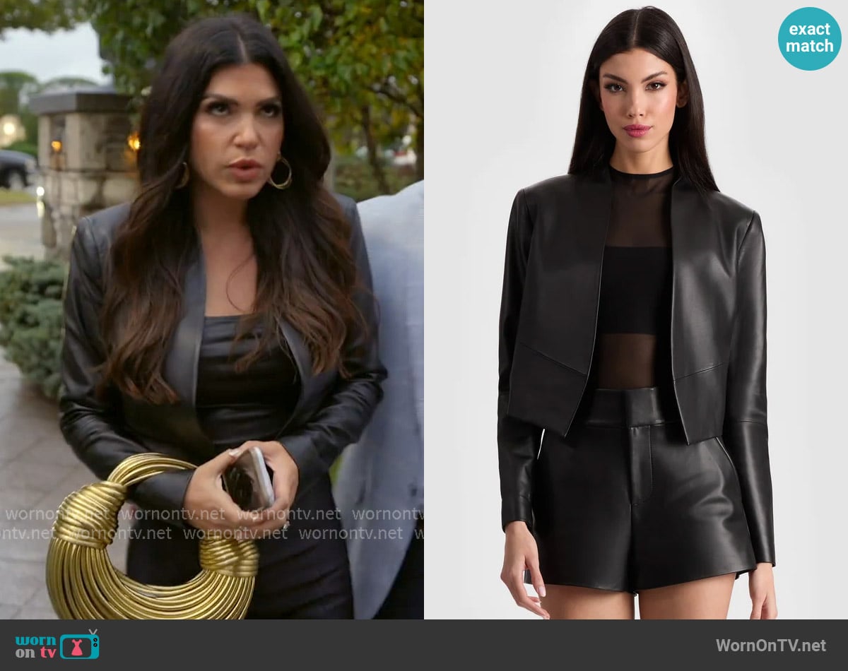 Alice + Olivia New Harvey Leather Jacket worn by Jo-Ellen Tiberi on The Real Housewives of Rhode Island