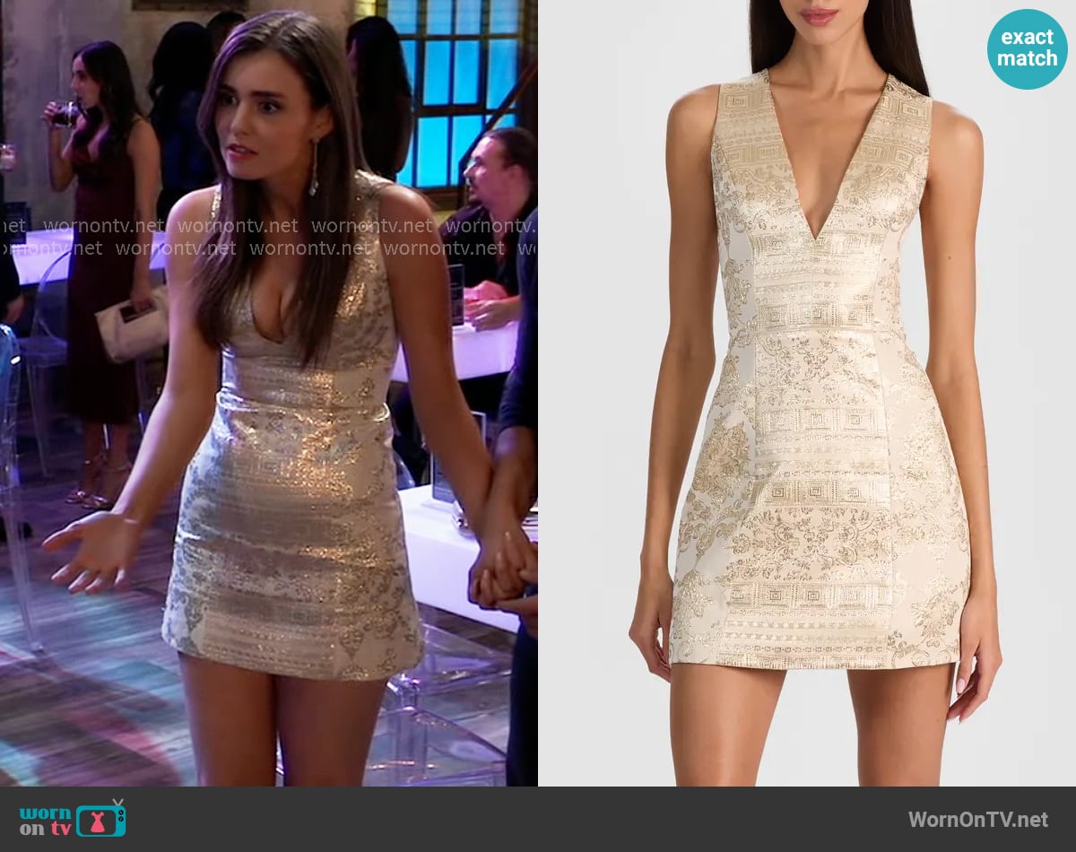 Alice + Olivia Pacey Dress in Gold worn by Emma Scorpio-Drake (Braedyn Bruner) on General Hospital