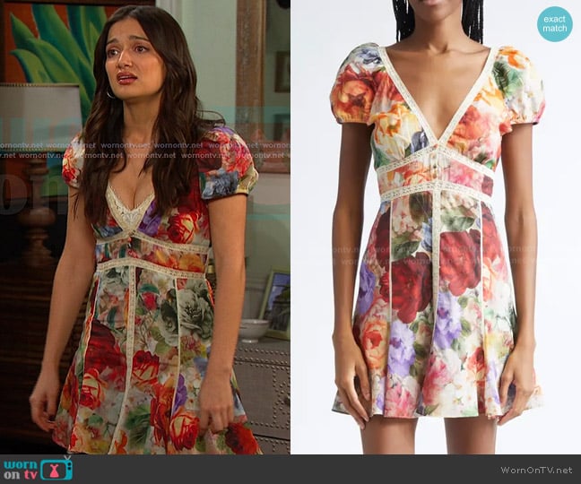 Alice + Olivia Rose Print Lace Minidress in Storm Floral worn by Arianna Horton (Marissa Reyes) on Days of our Lives