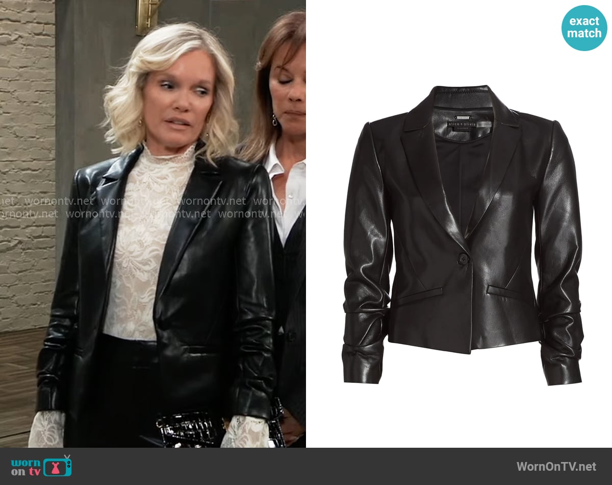 Alice + Olivia Vinnie Faux Leather Blazer worn by Ava Jerome (Maura West) on General Hospital