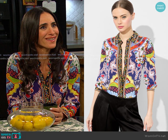 Alice + Olivia Willa Silk Blouse in on the road worn by Gabi Hernandez (Cherie Jimenez) on Days of our Lives