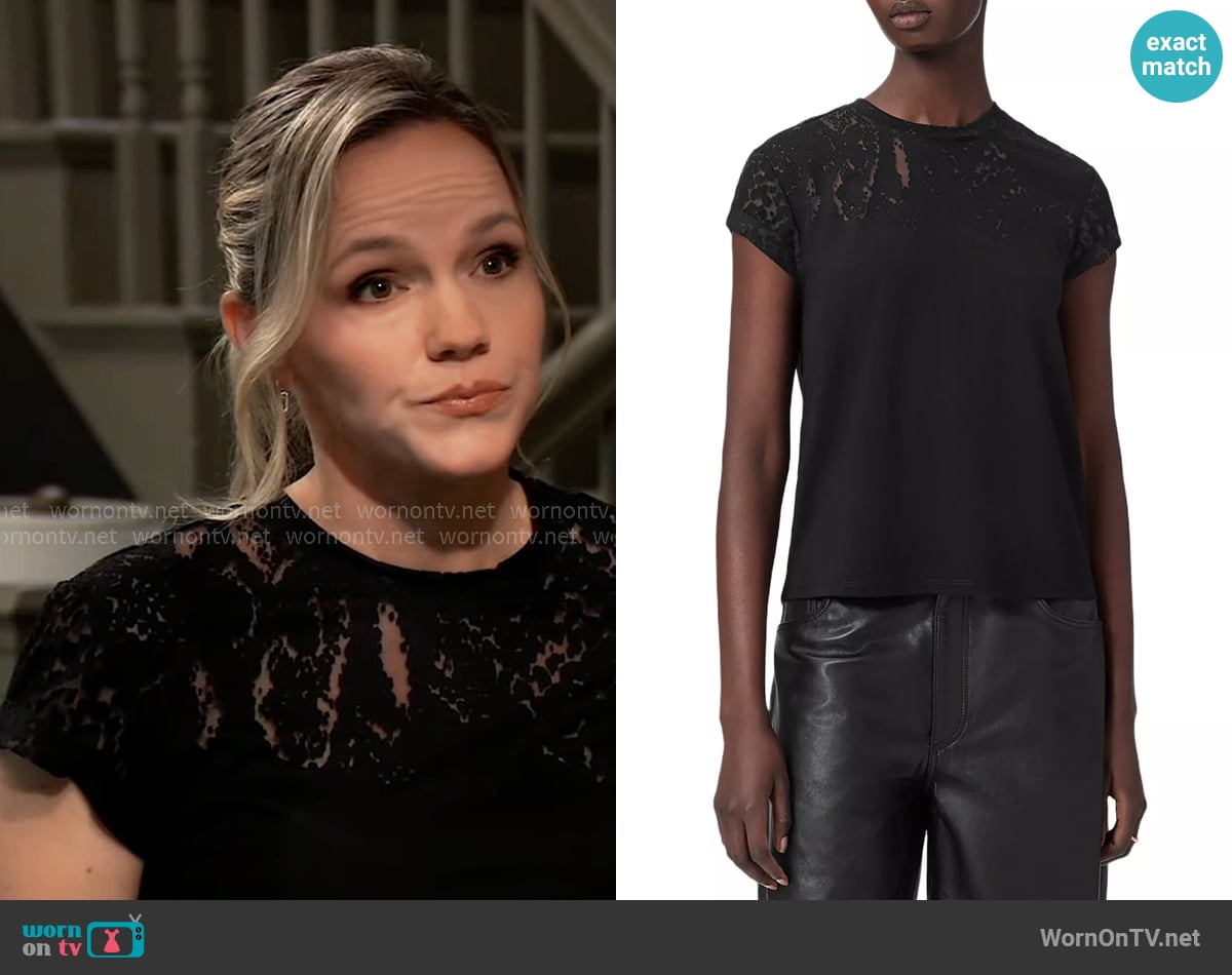 All Saints Anna Snake Tee worn by Lulu Spencer (Alexa Havins Bruening) on General Hospital