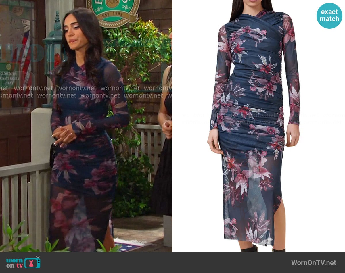 All Saints Hanako Long Sleeve Mesh Midi Dress worn by Gabi Hernandez (Cherie Jimenez) on Days of our Lives
