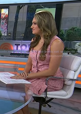 Allie Canal’s red sleeveless tweed top and mini skirt on Today