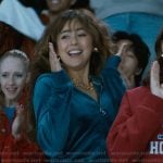 Allie’s blue velvet hoodie and jeans on Off Campus