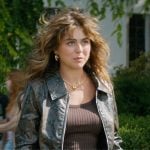 Allie’s leather snake graphic jacket on Off Campus