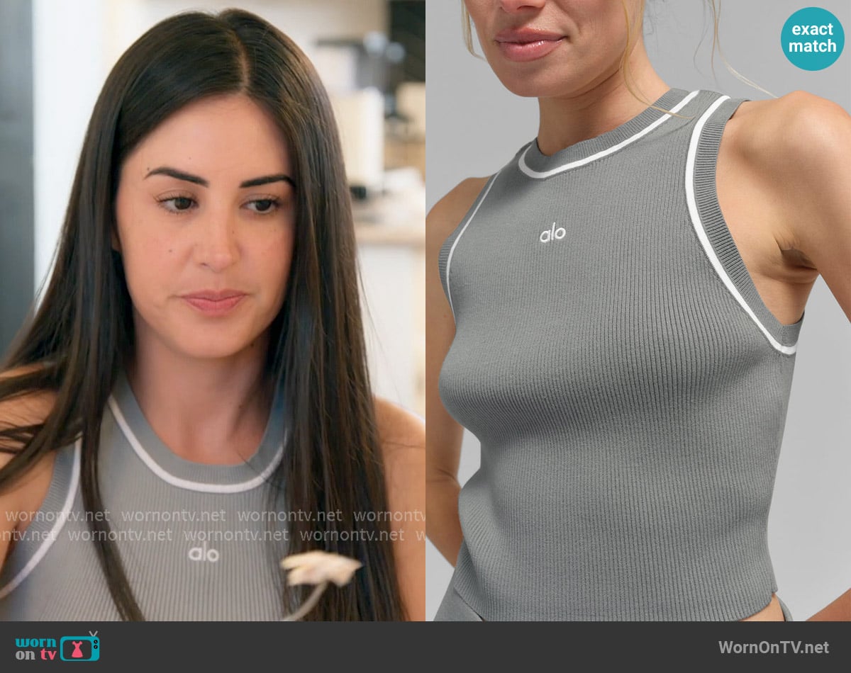 Alo Ribbed Sweater Knit Highline Cropped Tank worn by Michelle Saniei on The Valley