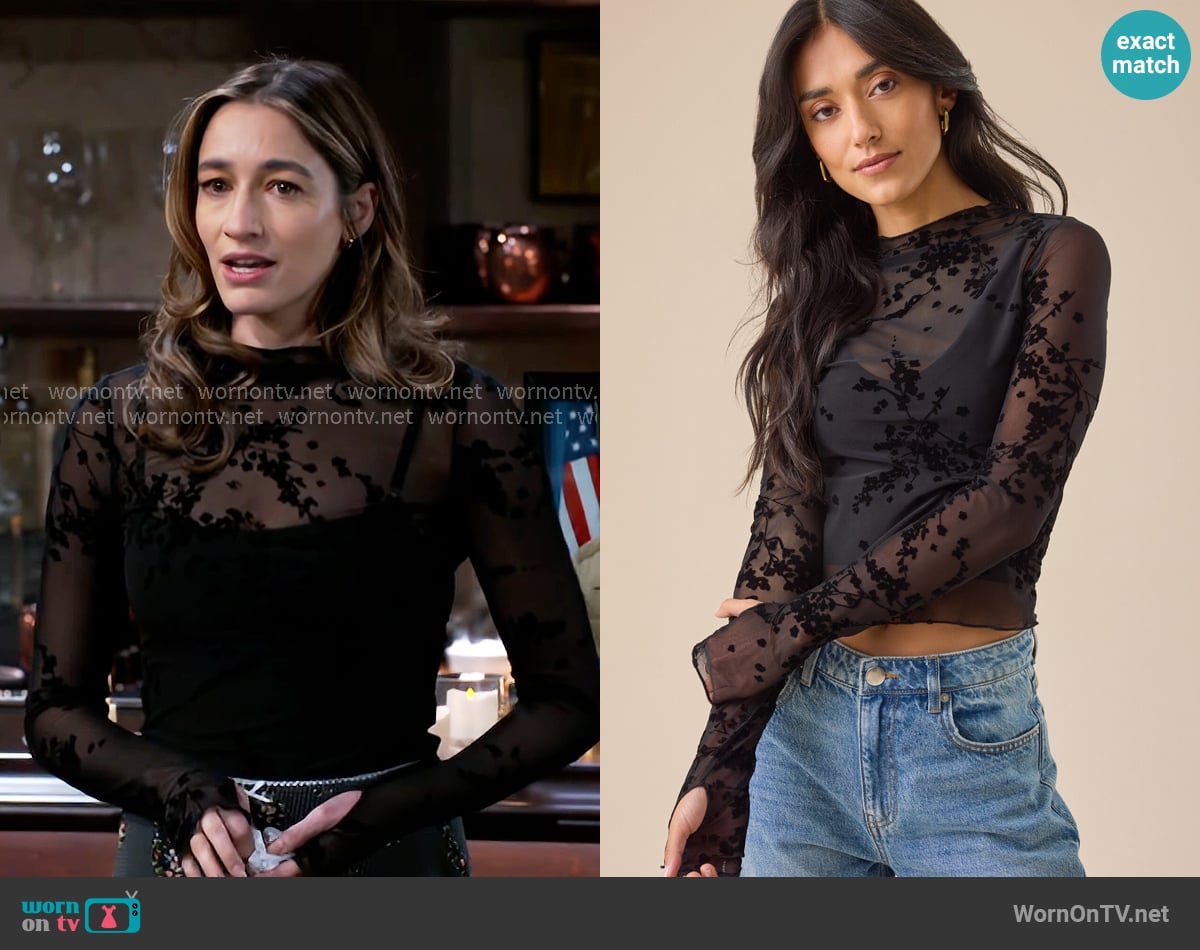 Altar'd State Marla Lace Mock Neck Top worn by Ashley Morgan (Jen Jacob) on Beyond the Gates