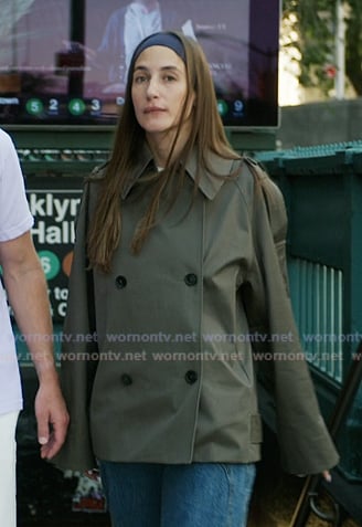 Amanda’s green trench jacket on In The City